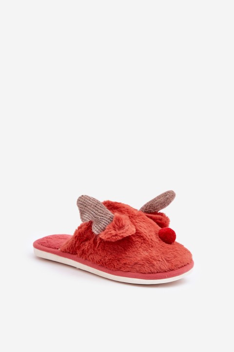 Women s Fleece Slippers With Reindeer Motif Coral Sennalith