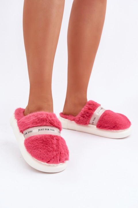 Furry Slippers With Decorative Strap Pink Savalithea