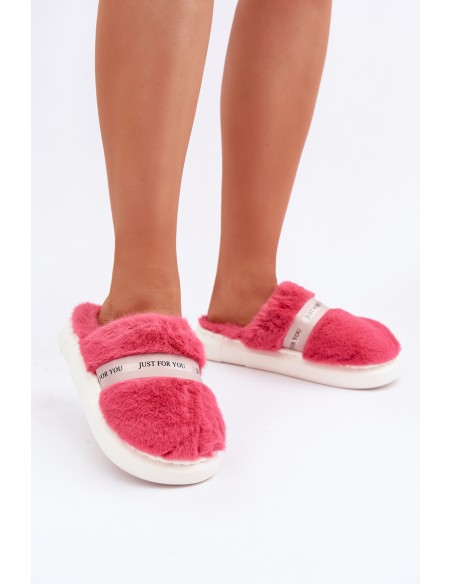 Pūkuotos šlepetės su dekoratyviniu dirželiu Rožinė Savalithea