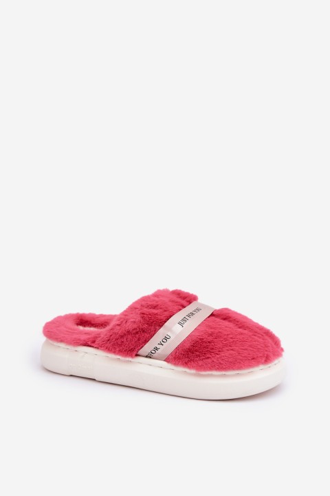 Furry Slippers With Decorative Strap Pink Savalithea