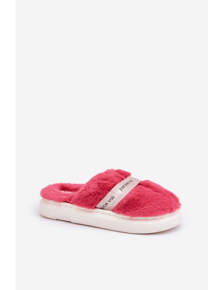 Furry Slippers With Decorative Strap Pink Savalithea