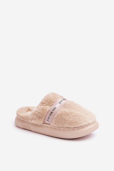 Fur Slippers With Decorative Strap Beige Savalithea 2