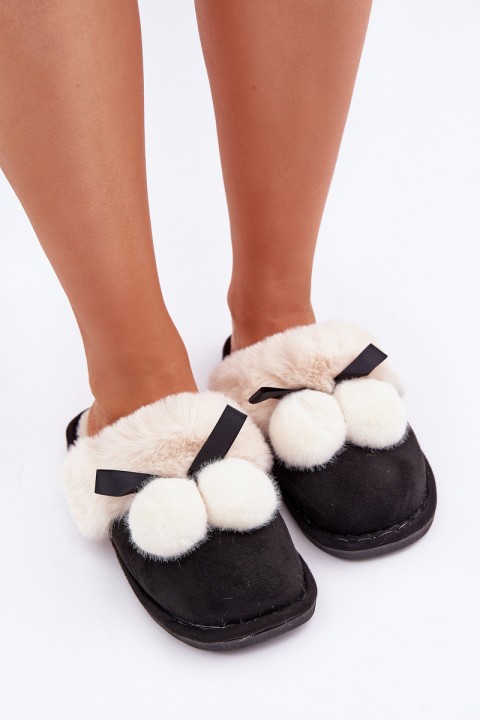 Ladies Slippers With Fur Black Nartani