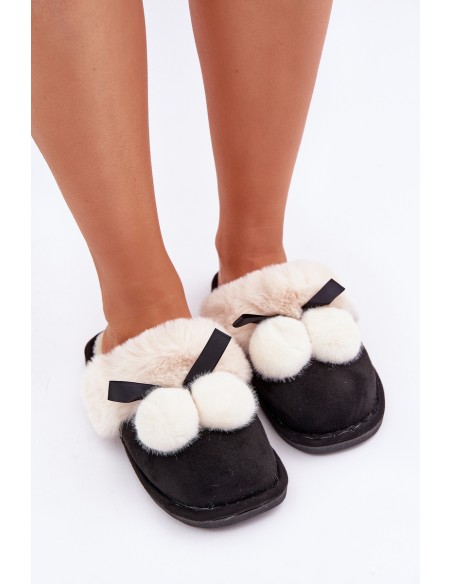Ladies Slippers With Fur Black Nartani