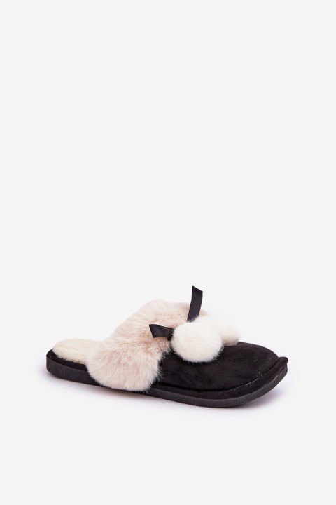 Ladies Slippers With Fur Black Nartani