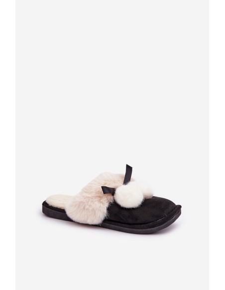 Ladies Slippers With Fur Black Nartani