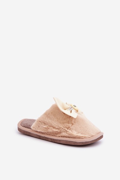 Women's Slippers With Fur And Bow Beige Olfedi 2