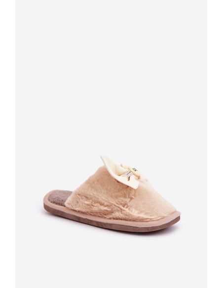 Women's Slippers With Fur And Bow Beige Olfedi