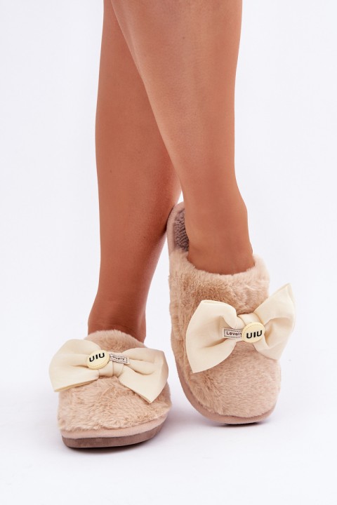 Women's Slippers With Fur And Bow Beige Olfedi
