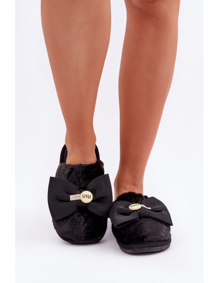 Women's Slippers With Fur And Bow Black Olfedi