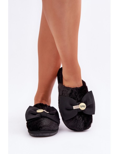 Women's Slippers With Fur And Bow Black Olfedi
