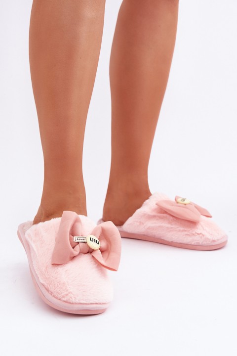 Women's Slippers With Fur And Bow Pink Olfedi