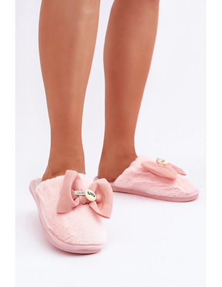Women's Slippers With Fur And Bow Pink Olfedi
