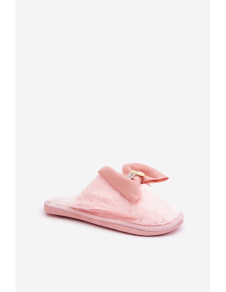 Women's Slippers With Fur And Bow Pink Olfedi