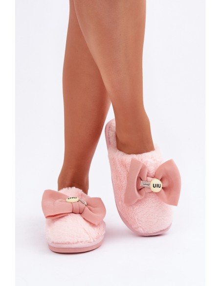 Women's Slippers With Fur And Bow Pink Olfedi