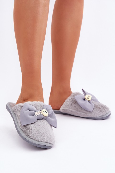 Women's Slippers With Fur And Bow Grey Olfedi