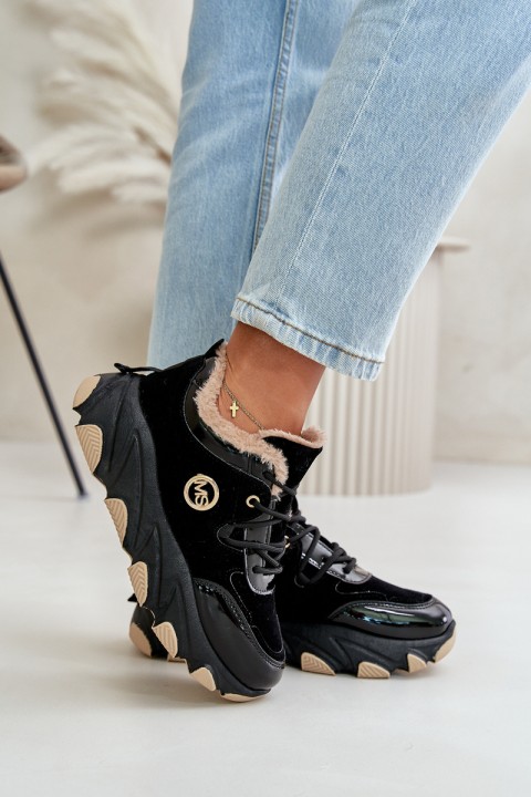 Women's Sport Shoes Laced Insulated On Platform Black Verioras