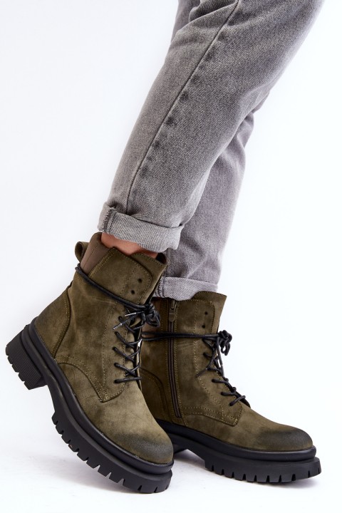 Women's Boots Trappers on Thick Sole Dark Green Narelona