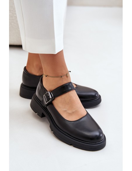 Eco Leather Ladies Loafers With Strap Black Vinceza 62179