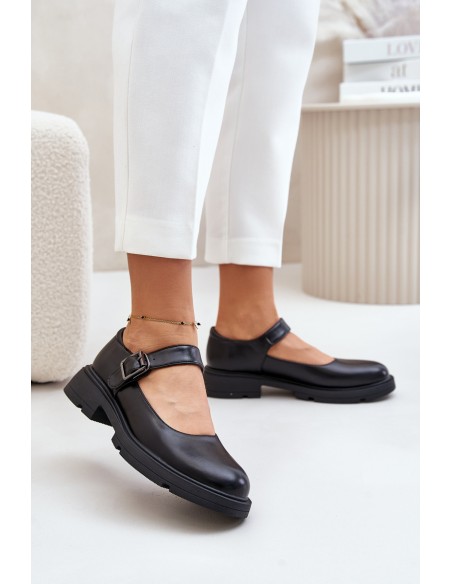 Eco Leather Ladies Loafers With Strap Black Vinceza 62179