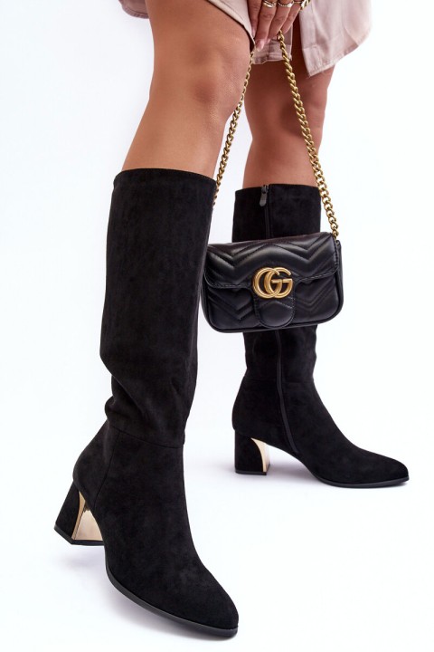 Suede Over The Knee Boots With Heel Black Inatris