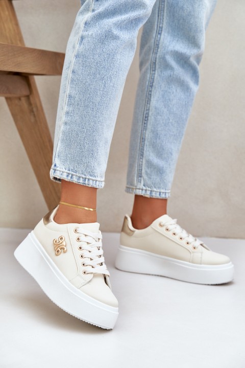 Women's Platform Sneakers Beige-Gold Temittes