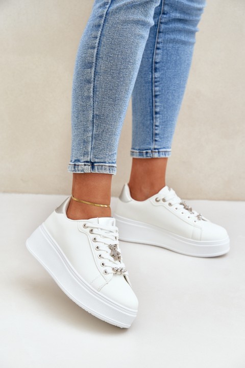 Eco Leather Sneakers With Clips White-Silver Enalirae