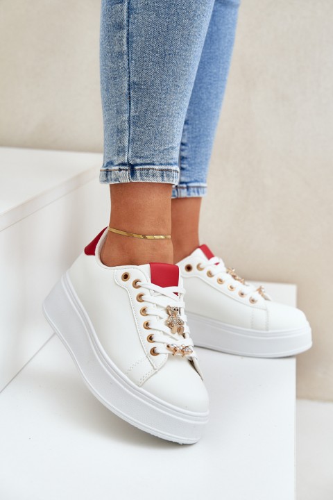 Eco Leather Sneakers With Pins White-Red Enalirae