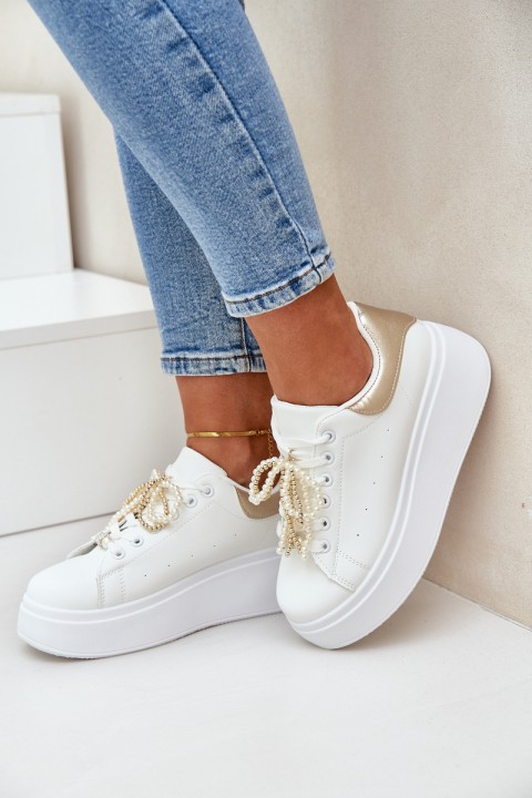 Women's Platform Sneakers With Decorations White-Gold Lerissna