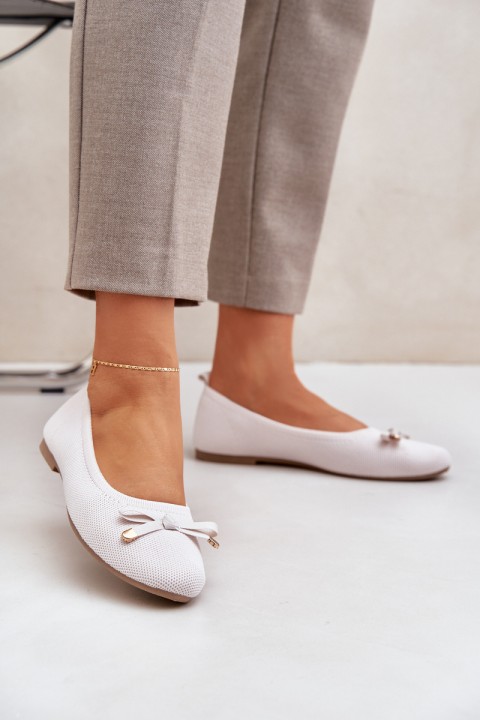 Mesh Ballet Flats With Bow Light Beige Bianila