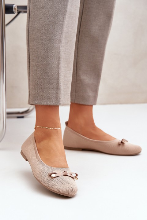 Mesh Ballet Flats With Bow Beige Bianila