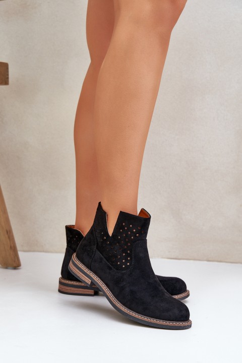 Flat Heeled Ankle Boots With Openwork Shaft Black Elivaya