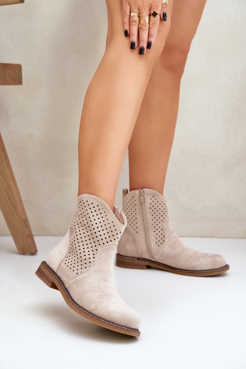 Cutout Ankle Boots Flat Heel Light Beige Zinollia