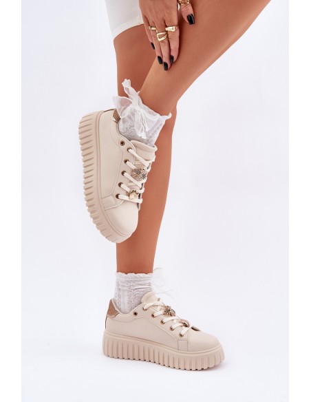 Women's Sneakers With Ribbons Beige Grelesi