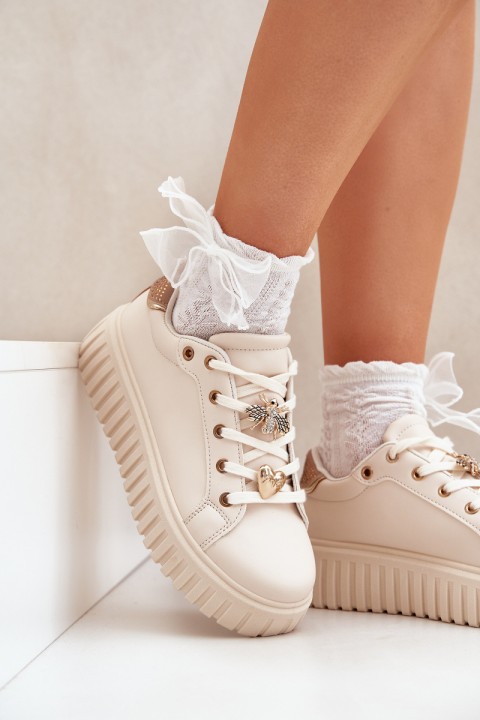 Women's Sneakers With Ribbons Beige Grelesi