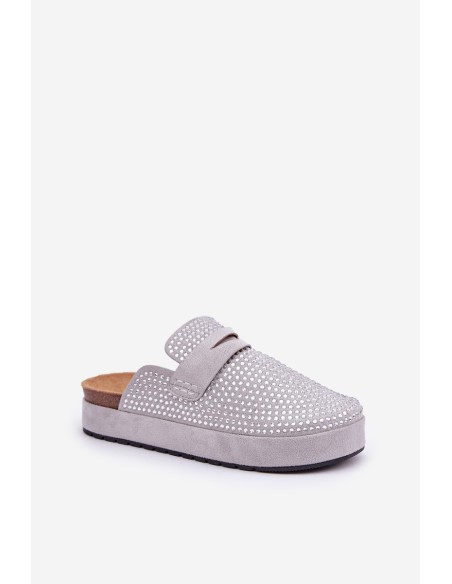 Ladies Sandals Adorned With Rhinestones On Platform Gray Deorani