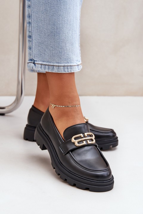 Women Moccasins With Golden Detail Black Trionna