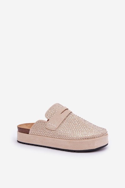 Women's sandals decorated with rhinestones on a platform beige Deorani 2