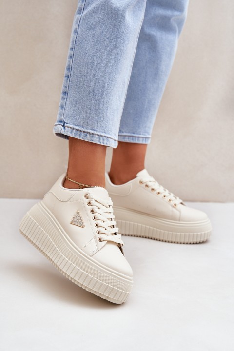 Stylish sneakers on a massive platform light beige Vallexia