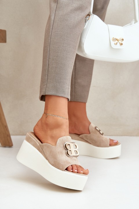 Platform And Wedge Sandals With Decoration Beige Tanonea