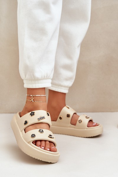 Women's Foam Slippers With Decorations Beige Ravanala