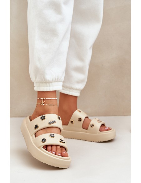 Women's Foam Slippers With Decorations Beige Ravanala
