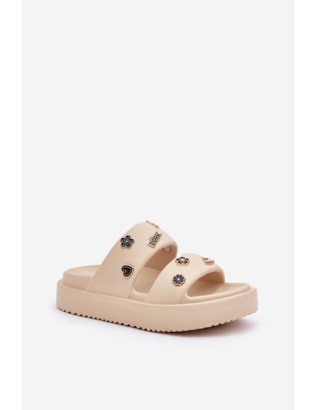 Women's Foam Slippers With Decorations Beige Ravanala