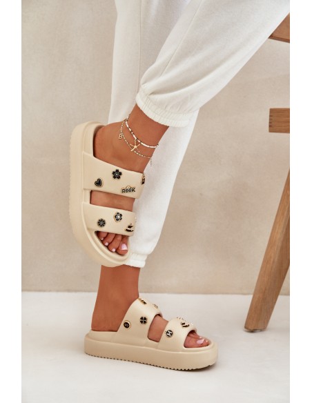 Women's Foam Slippers With Decorations Beige Ravanala