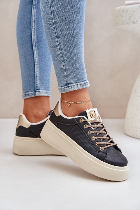 Platform Sneakers With Decorative Laces Black Fonetha