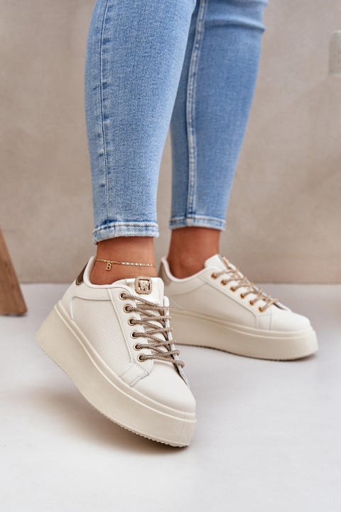 Platform Sneakers With Decorative Laces Beige Fonetha