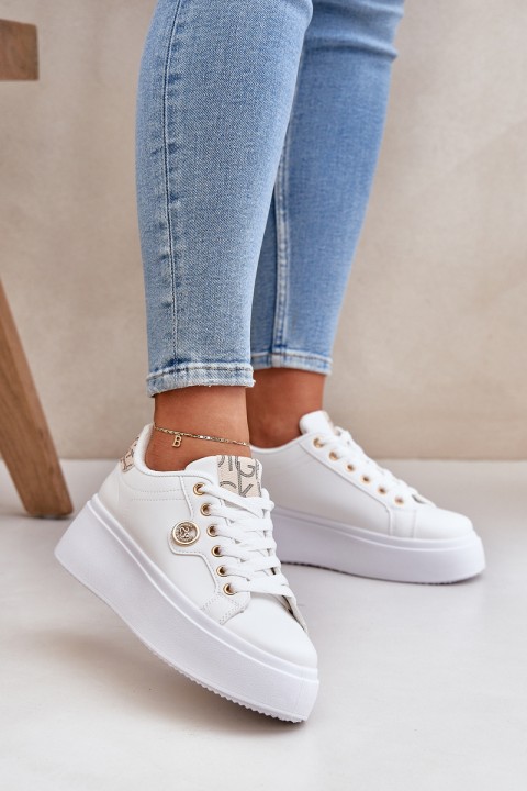 Eco Leather Sneakers On Platform With Golden Detail White-Beige Zingie