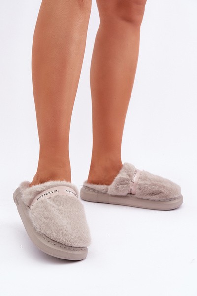 Pūkuotos šlepetės su dekoratyviniu dirželiu Pilka Savalithea