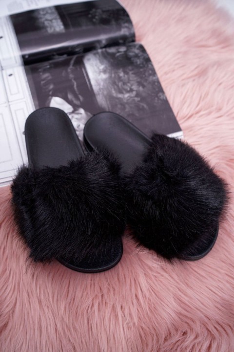 Women's Flip Flops with Fur Black NiceFur