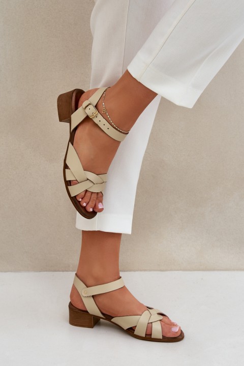 Leather Sandals On A Delicate Heel Light Beige Zazoo 40372